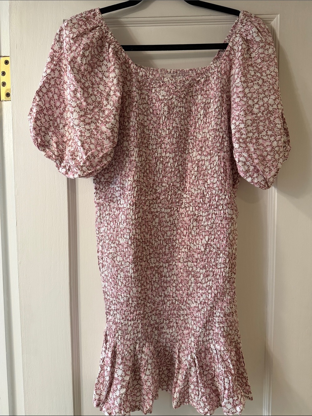 Japna Pink Floral Smocked Mini Dress with Puff Sleeves